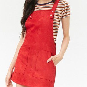 Forever 21 Red Faux Suede Pinafore Dress - M
